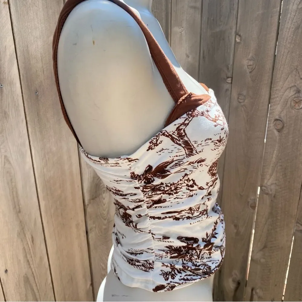 Free people Printed 2 Tone Tank in Oak Combo Brown and White size small